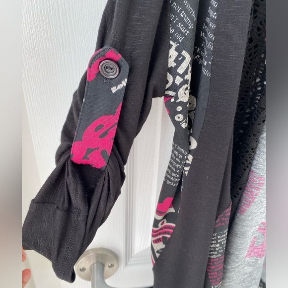 Clientele Pink and Black Print Asymmetrical Open Cardigan Sz Small - Picture 3 of 6